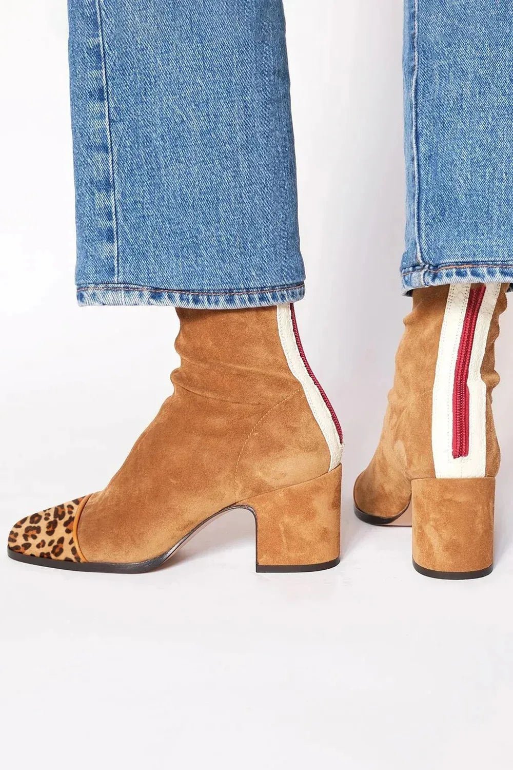 Damen Wildleder Blockabsatz Stiefeletten Quadratische Zehenpartie