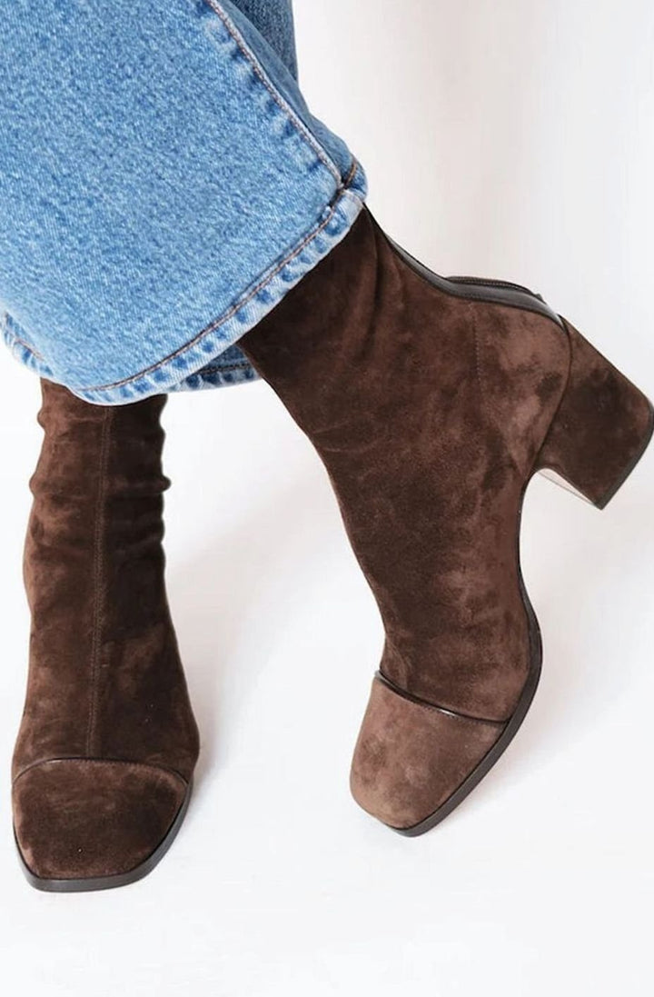 Damen Wildleder-Optik Ankle Boots für den Winter mit Blockabsatz
