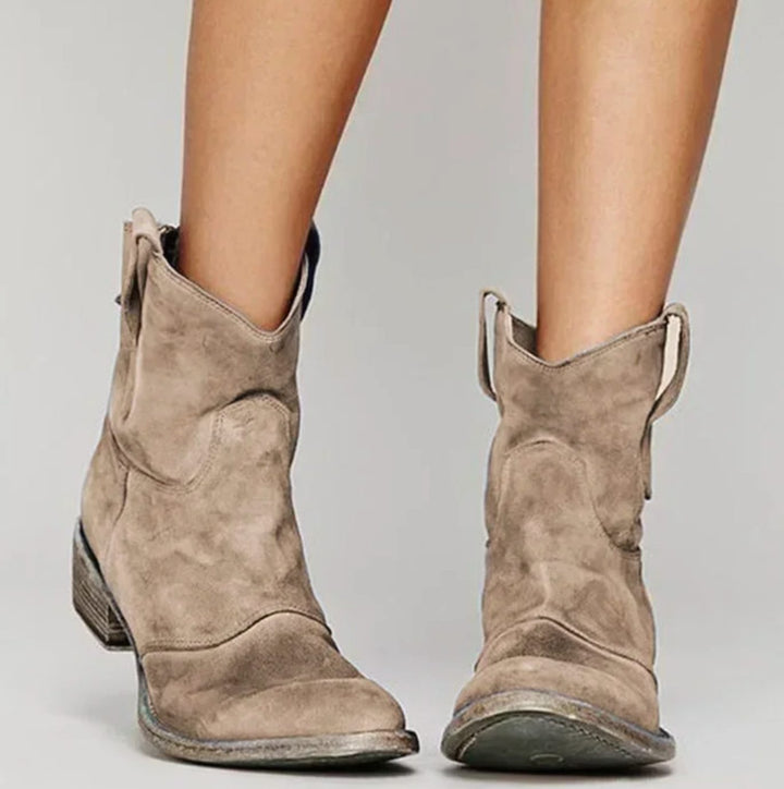 Damen Wildleder-Westernstiefel für einen stilvollen Look mit niedrigem Absatz - Braun