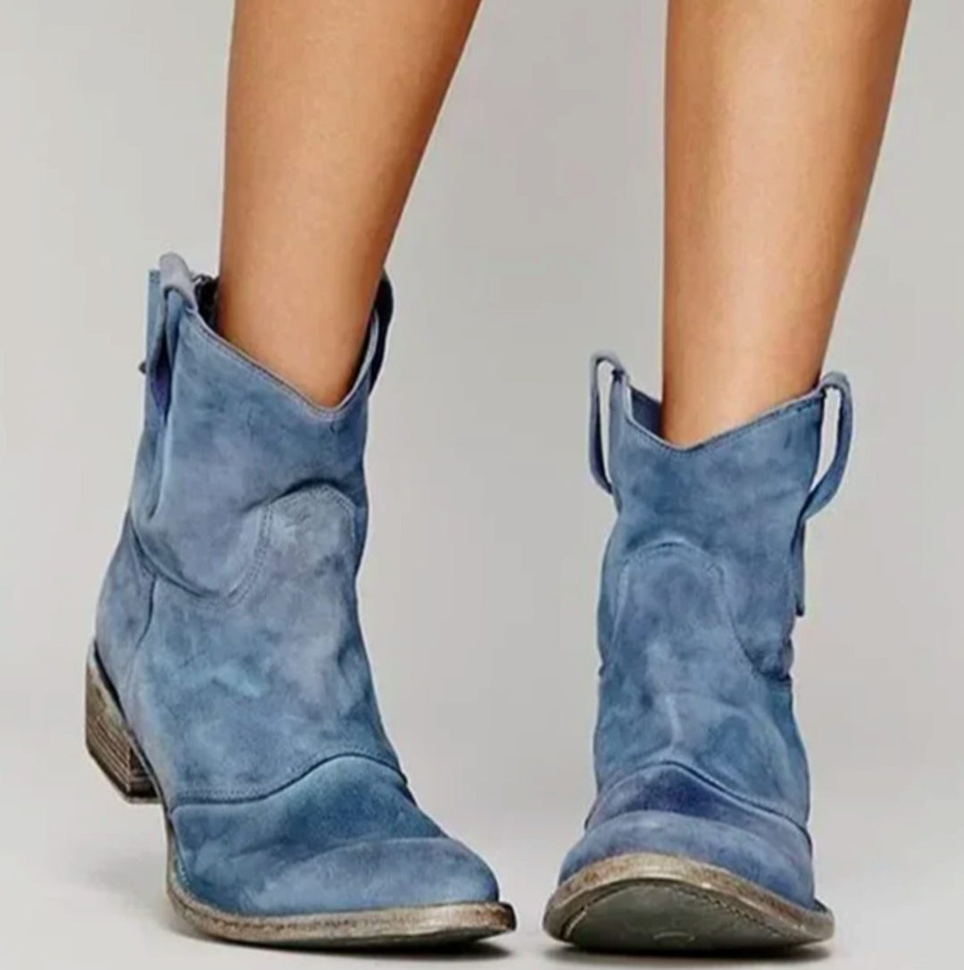 Damen Wildleder-Westernstiefel für einen stilvollen Look mit niedrigem Absatz - Blau