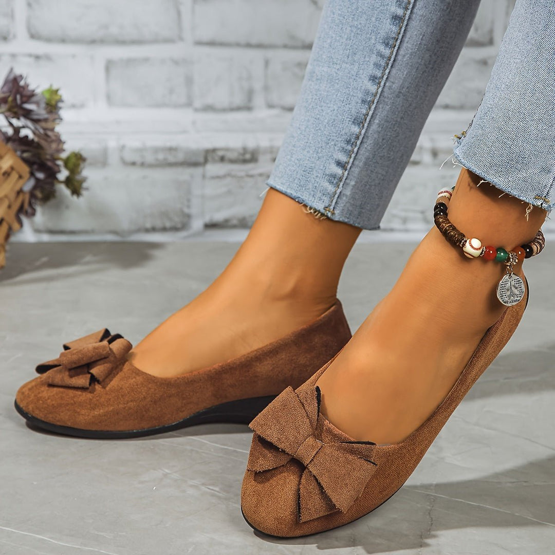 Damen Wildlederoptik Schleife Gepolsterte Slip-On Ballerinas