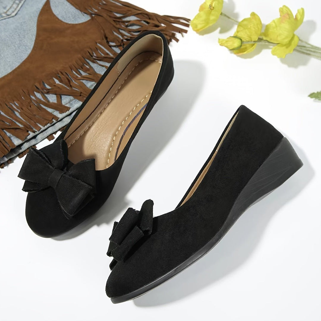 Damen Wildlederoptik Schleife Gepolsterte Slip-On Ballerinas - Black