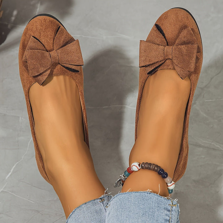 Damen Wildlederoptik Schleife Gepolsterte Slip-On Ballerinas - Brown