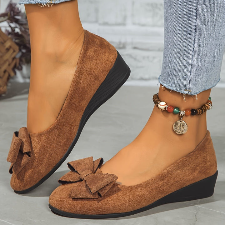 Damen Wildlederoptik Schleife Gepolsterte Slip-On Ballerinas