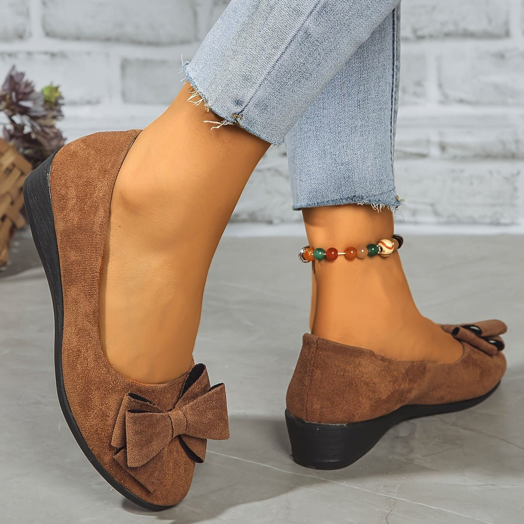 Damen Wildlederoptik Schleife Gepolsterte Slip-On Ballerinas