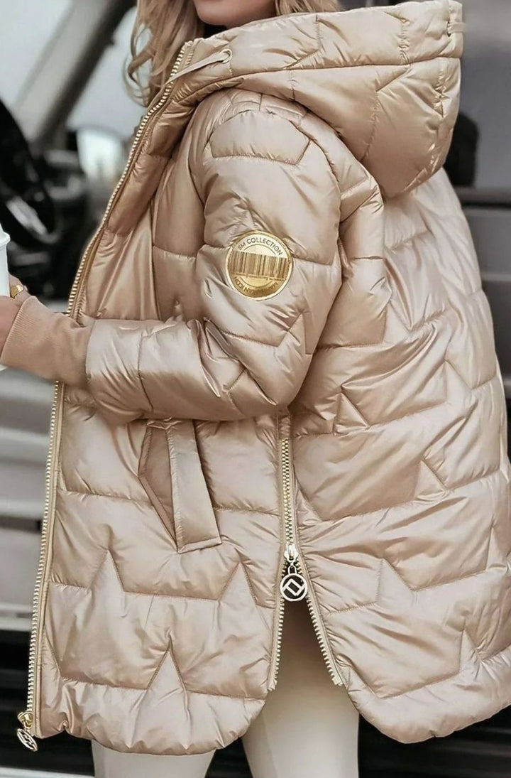 Damen Winterjacke Gesteppte Kapuzenjacke Glänzend Warm