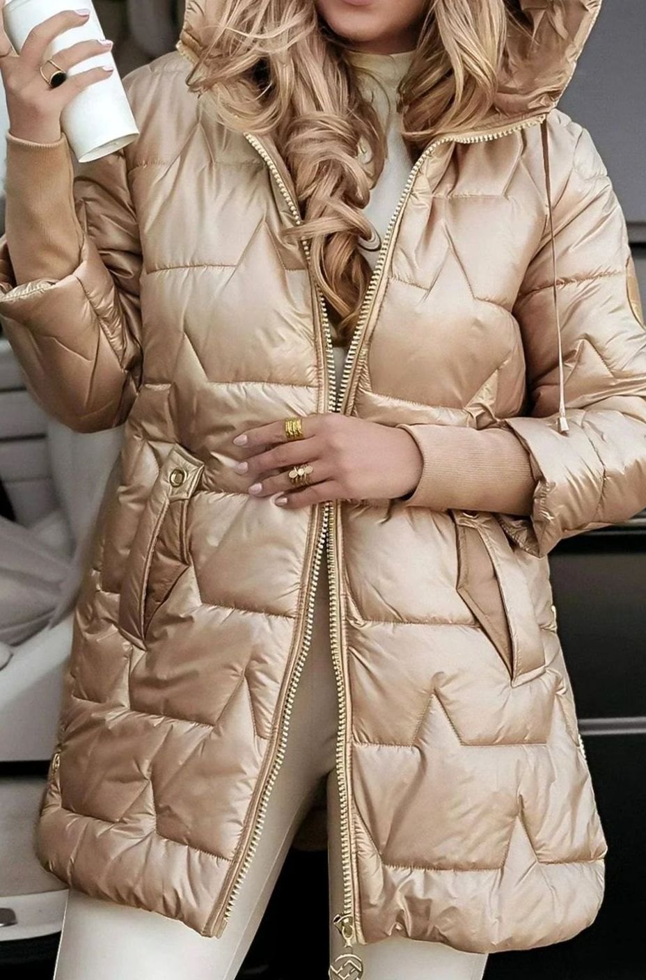 Damen Winterjacke Gesteppte Kapuzenjacke Glänzend Warm