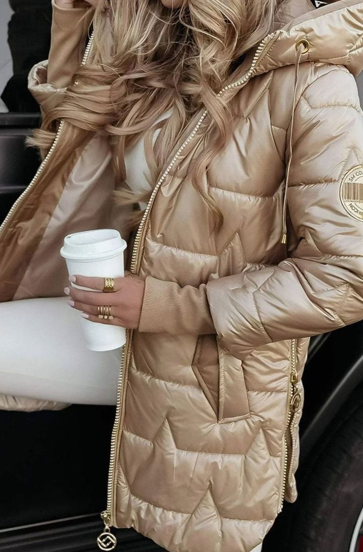 Damen Winterjacke Gesteppte Kapuzenjacke Glänzend Warm