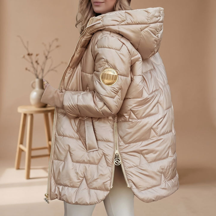 Damen Winterjacke Gesteppte Kapuzenjacke Glänzend Warm, Bronze