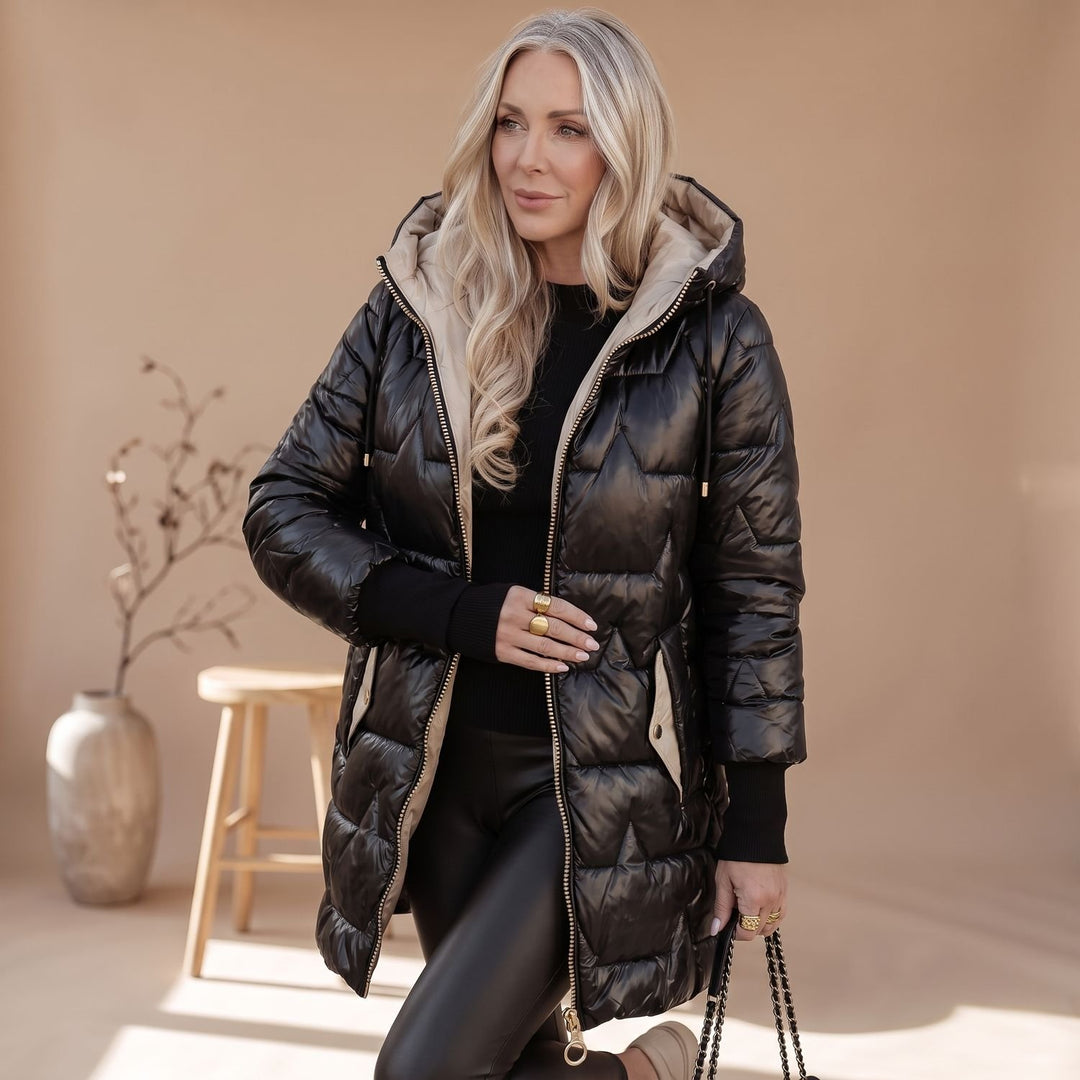 Damen Winterjacke Gesteppte Kapuzenjacke Glänzend Warm, Bronze