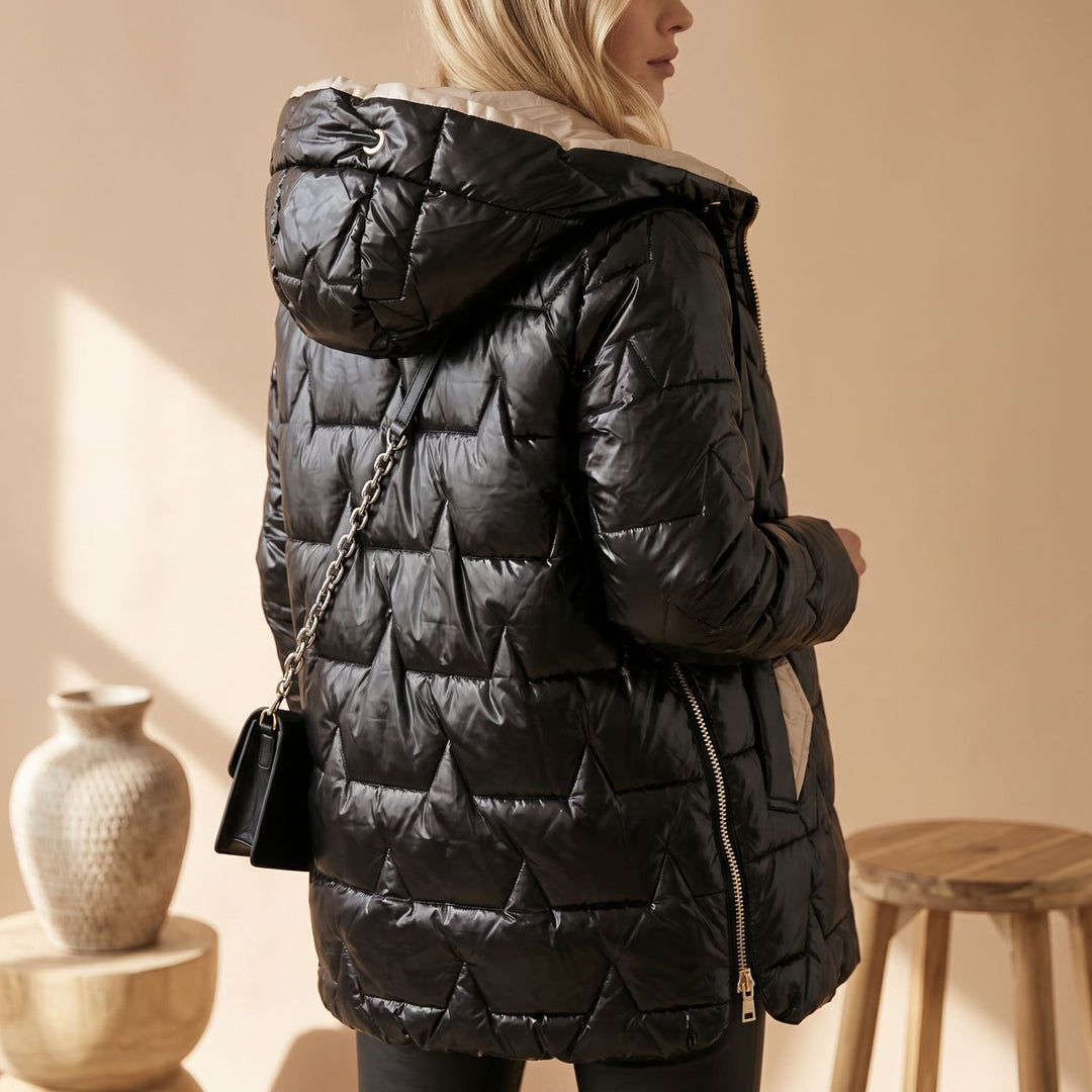 Damen Winterjacke Gesteppte Kapuzenjacke Glänzend Warm, Bronze