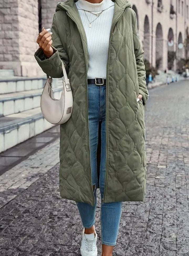 Damen Winterjacke Gesteppte Kapuzenjacke mit Reißverschluss - Grün