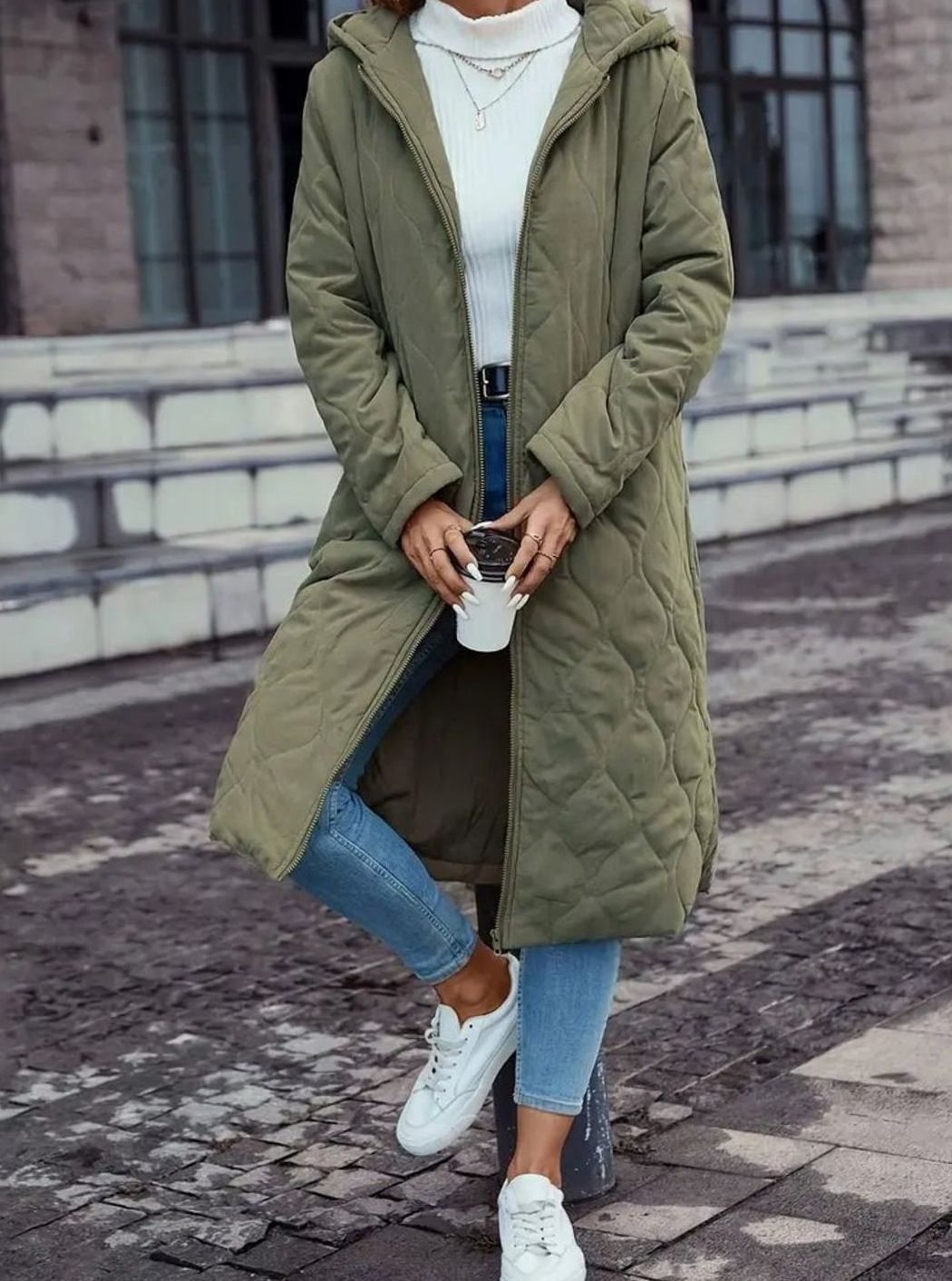 Damen Winterjacke Gesteppte Kapuzenjacke mit Reißverschluss