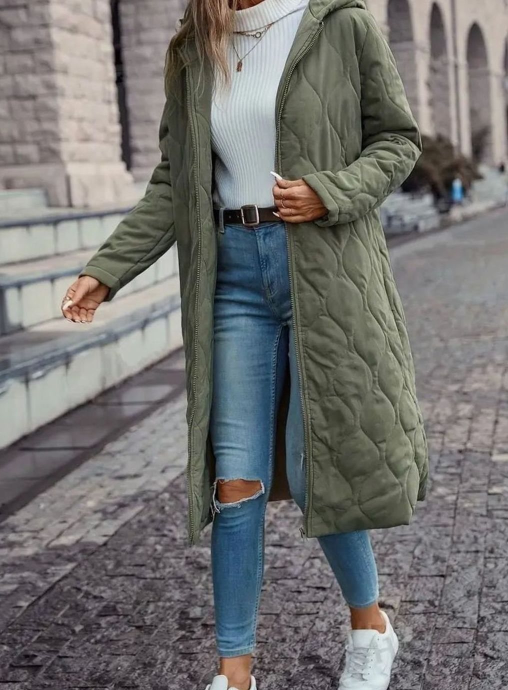 Damen Winterjacke Gesteppte Kapuzenjacke mit Reißverschluss