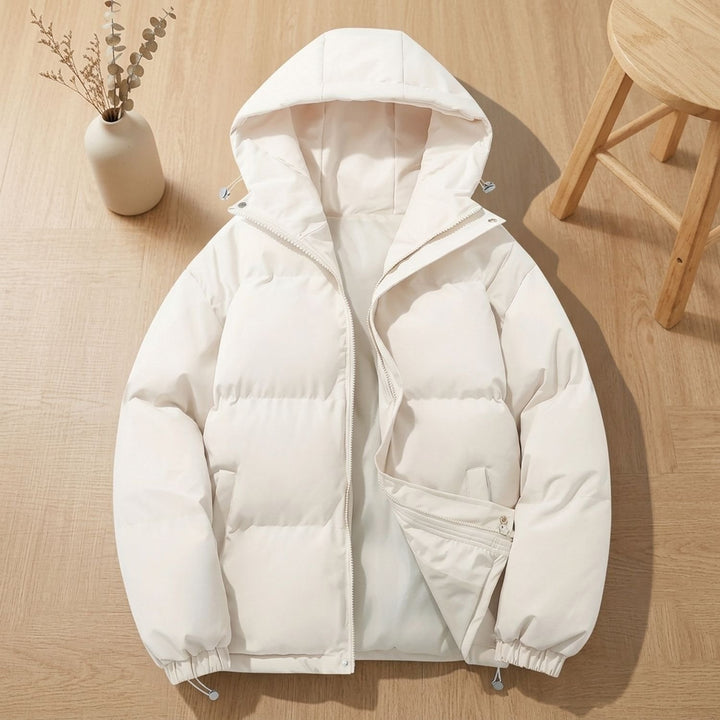 Damen Winterjacke gesteppte Kapuzenjacke mit Reißverschluss, Khaki - Weiß