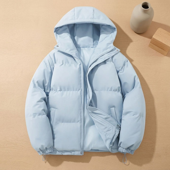 Damen Winterjacke gesteppte Kapuzenjacke mit Reißverschluss, Khaki - Hellblau