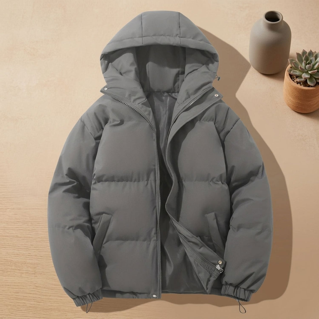 Damen Winterjacke gesteppte Kapuzenjacke mit Reißverschluss, Khaki - Dunkelgrau