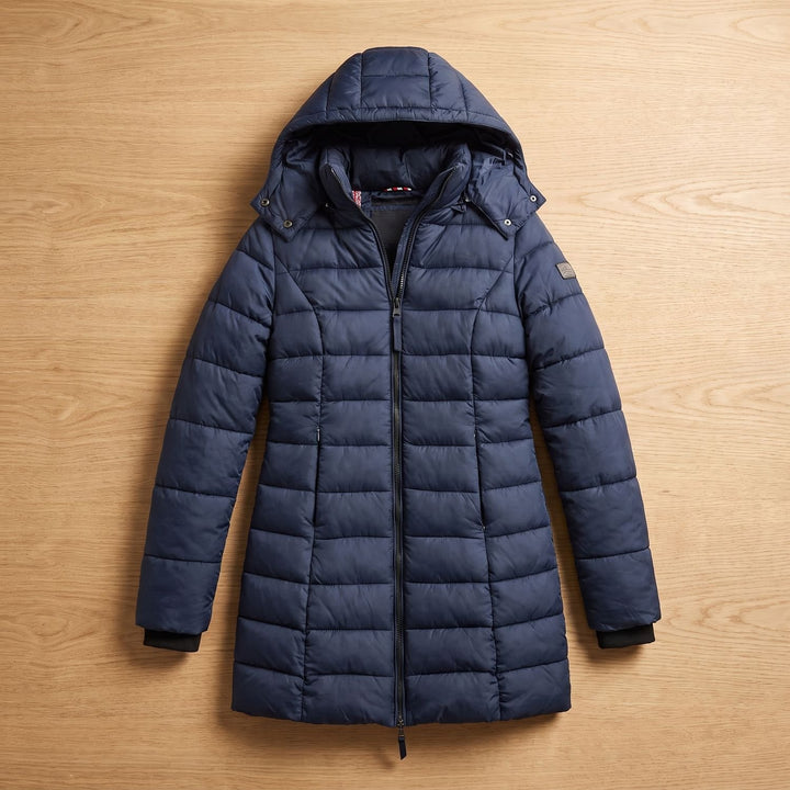 Damen Winterjacke Gesteppte Midi-Steppjacke mit Kapuze und Reißverschluss