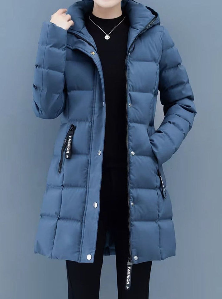Damen Winterjacke Gesteppter Mantel mit Kapuze Reißverschluss Mittellang