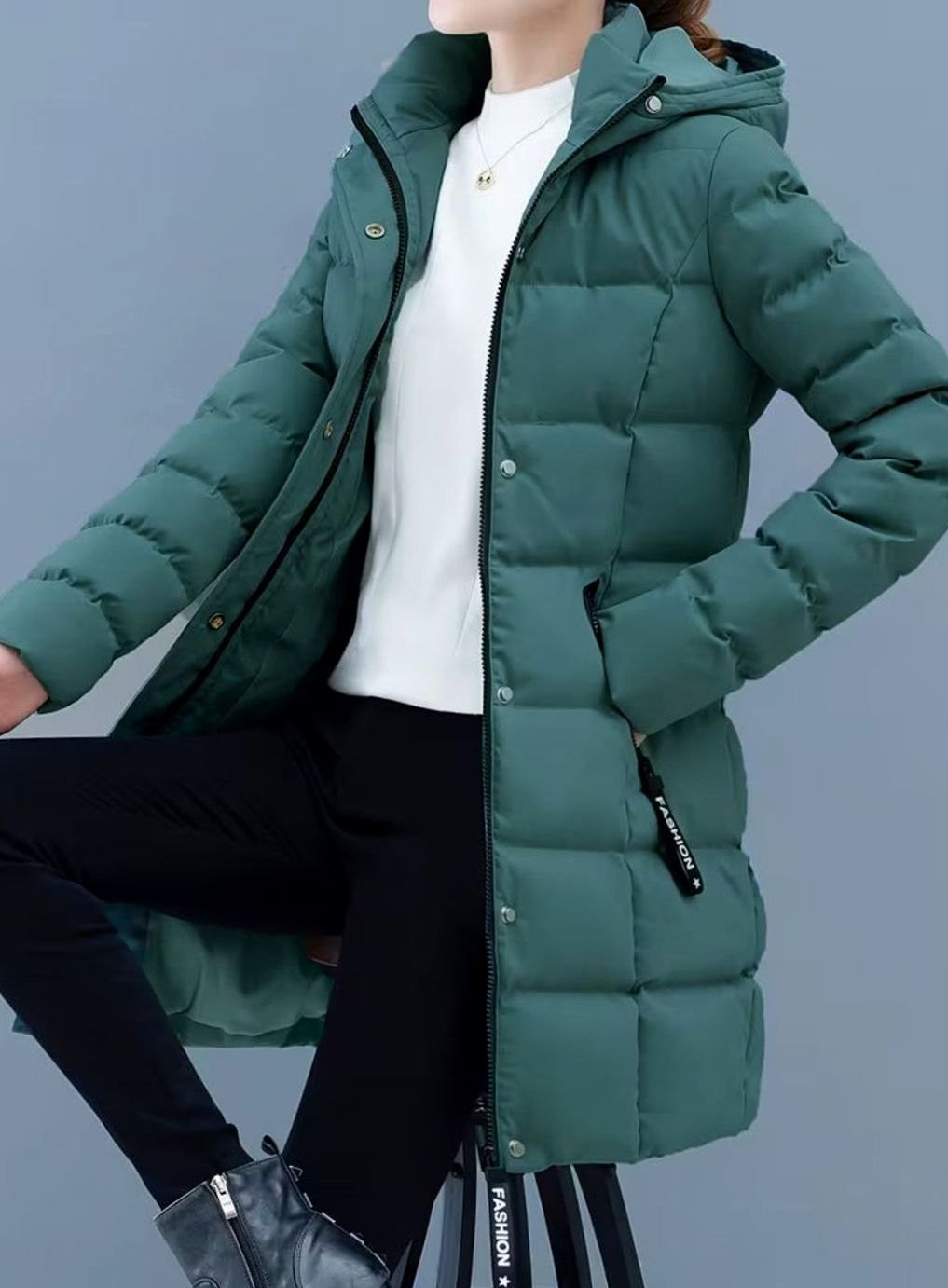 Damen Winterjacke Gesteppter Mantel mit Kapuze Reißverschluss Mittellang