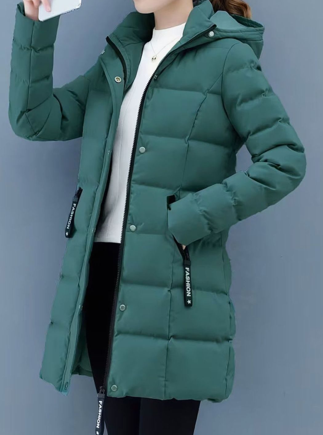 Damen Winterjacke Gesteppter Mantel mit Kapuze Reißverschluss Mittellang