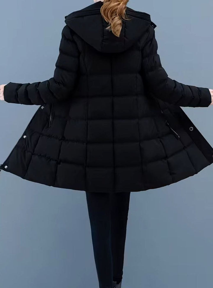 Damen Winterjacke Gesteppter Mantel mit Kapuze Reißverschluss Mittellang