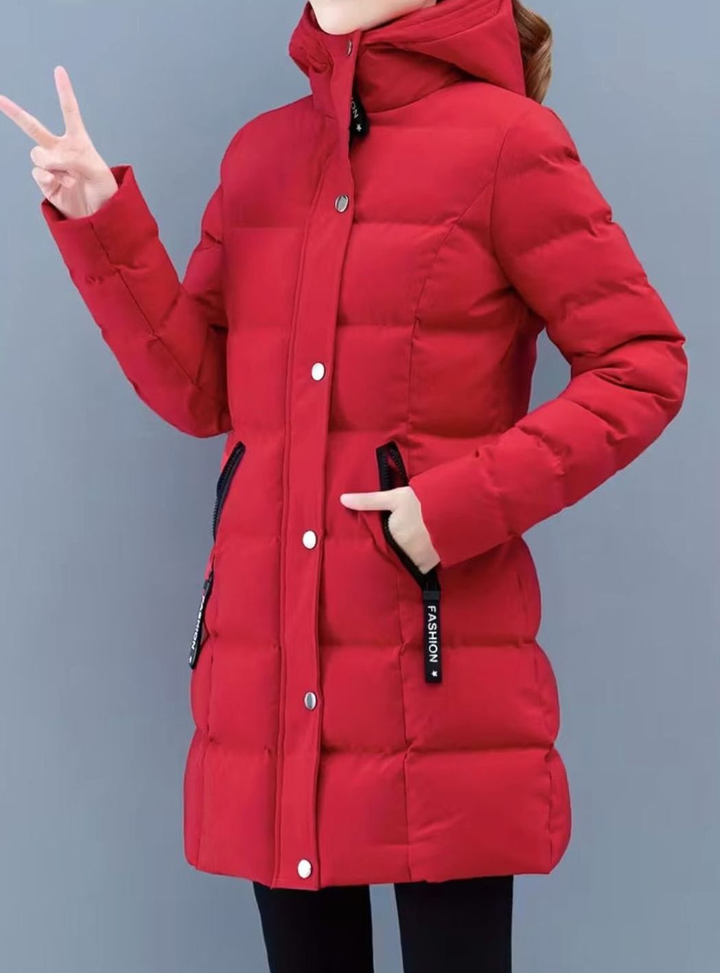 Damen Winterjacke Gesteppter Mantel mit Kapuze Reißverschluss Mittellang