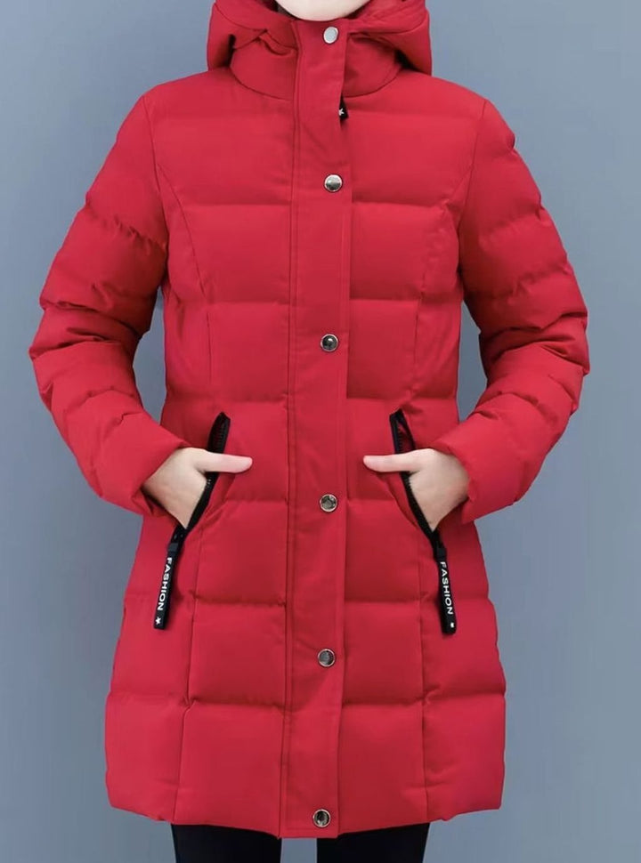 Damen Winterjacke Gesteppter Mantel mit Kapuze Reißverschluss Mittellang