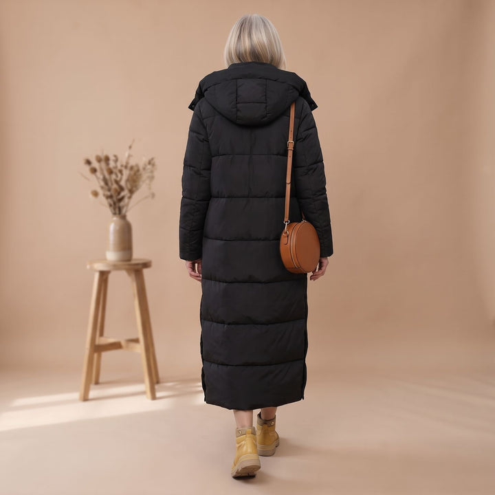 Damen Winterjacke Langer Gesteppter Puffer-Mantel mit Kapuze