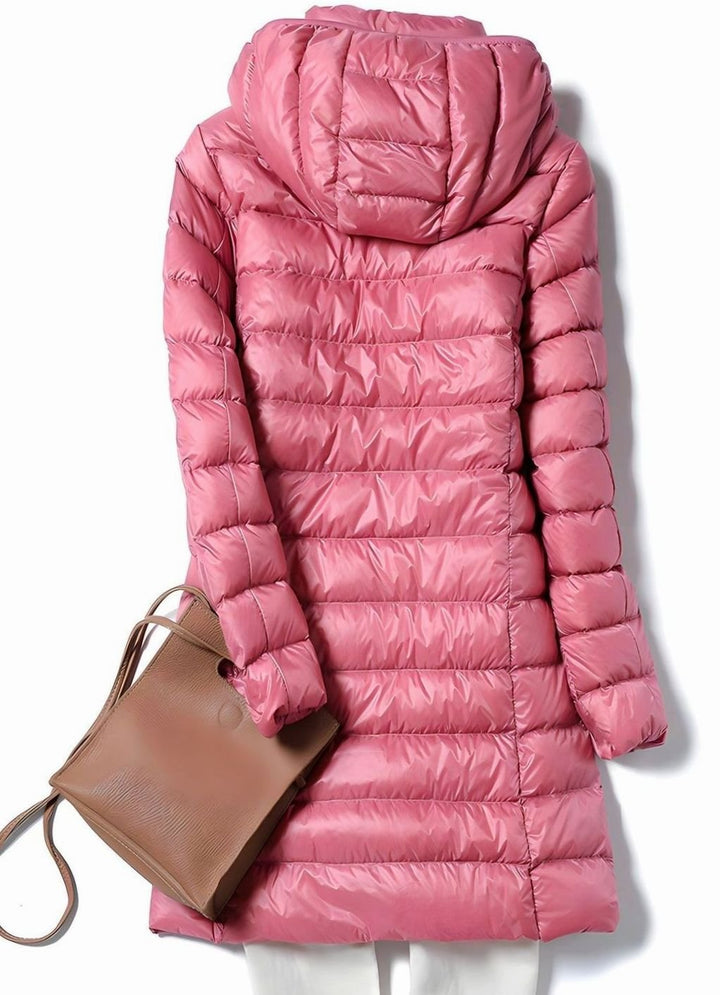 Damen Winterjacke Leichte Lange Steppjacke Abnehmbare Kapuze