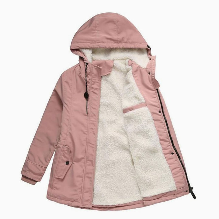 Damen Winterjacke mit Kapuze und Fleecefutter isoliert warm - Rosa