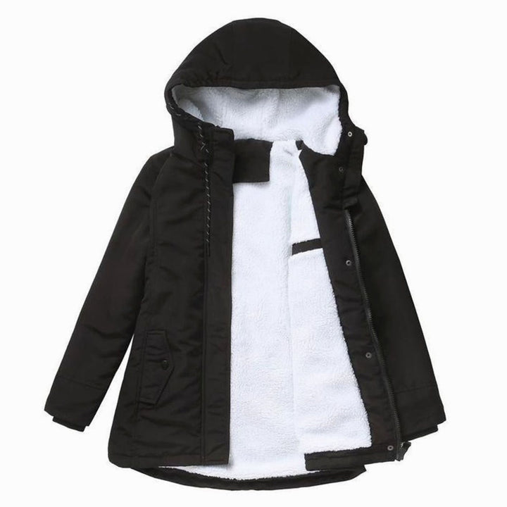 Damen Winterjacke mit Kapuze und Fleecefutter isoliert warm - Schwarz