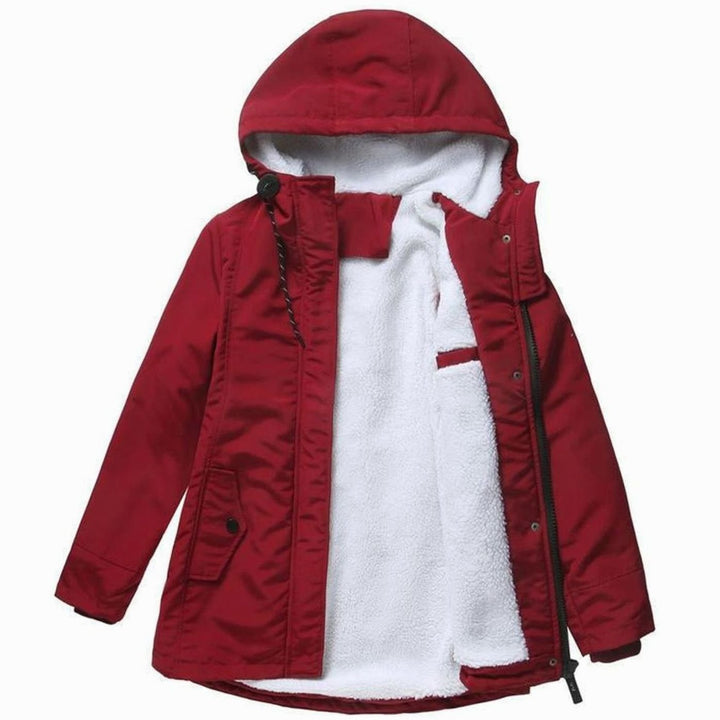 Damen Winterjacke mit Kapuze und Fleecefutter isoliert warm - Rot