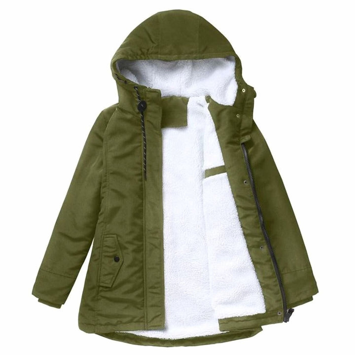 Damen Winterjacke mit Kapuze und Fleecefutter isoliert warm - Olivgrün