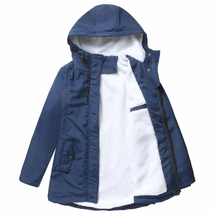 Damen Winterjacke mit Kapuze und Fleecefutter isoliert warm - Marineblau