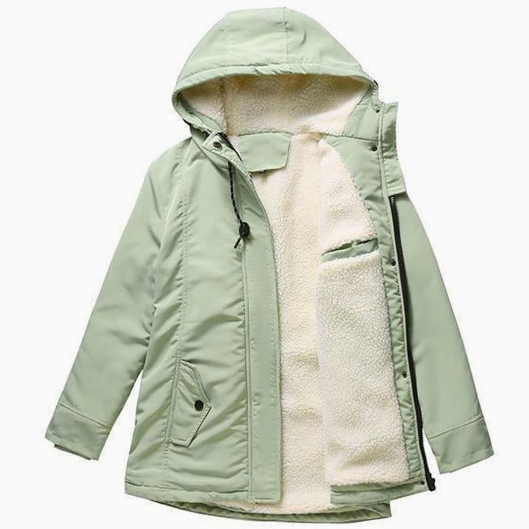 Damen Winterjacke mit Kapuze und Fleecefutter isoliert warm - Mintgrün