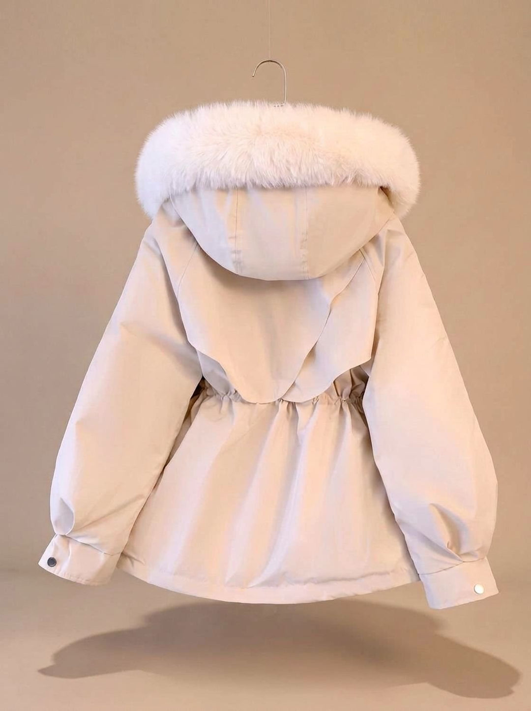 Damen Winterjacke mit Kunstfell-Kapuze und Taillenzug Faux-Fur