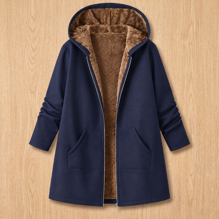 Damen Winterjacke mit Sherpa-Futter Kapuze Reißverschluss - Marineblau