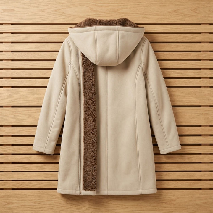 Damen Winterjacke mit Sherpa-Futter Kapuze Reißverschluss
