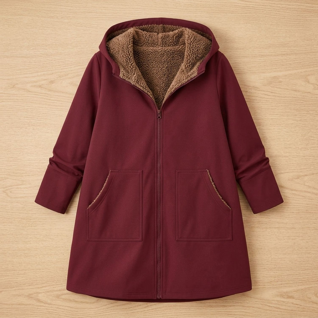 Damen Winterjacke mit Sherpa-Futter Kapuze Reißverschluss