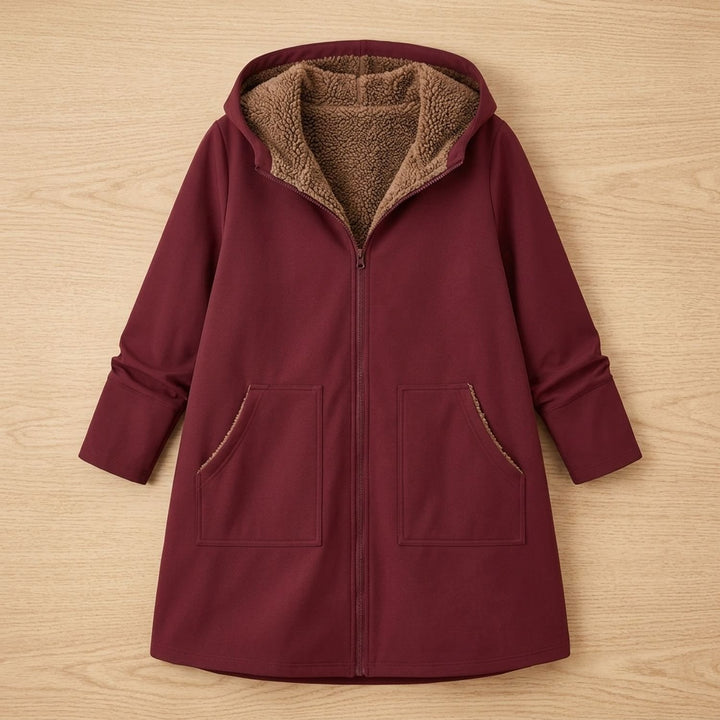 Damen Winterjacke mit Sherpa-Futter Kapuze Reißverschluss