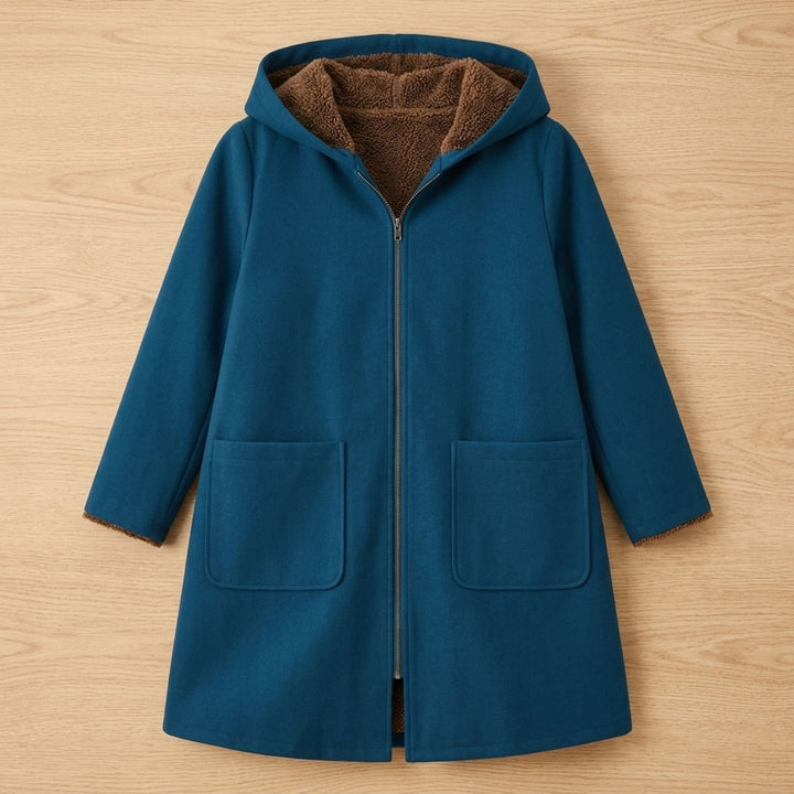 Damen Winterjacke mit Sherpa-Futter Kapuze Reißverschluss