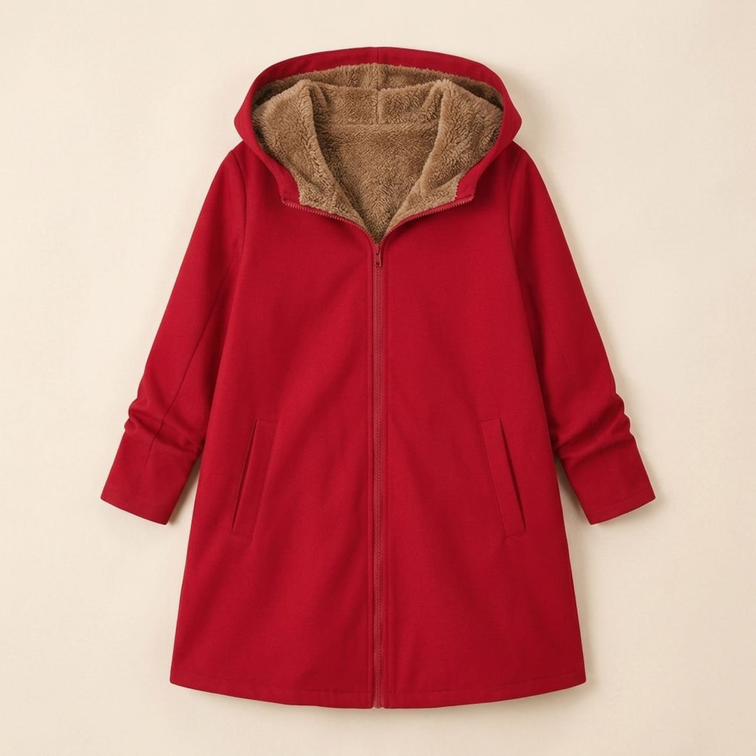 Damen Winterjacke mit Sherpa-Futter Kapuze Reißverschluss