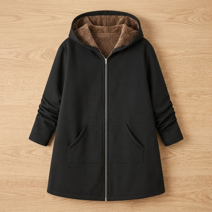 Damen Winterjacke mit Sherpa-Futter Kapuze Reißverschluss