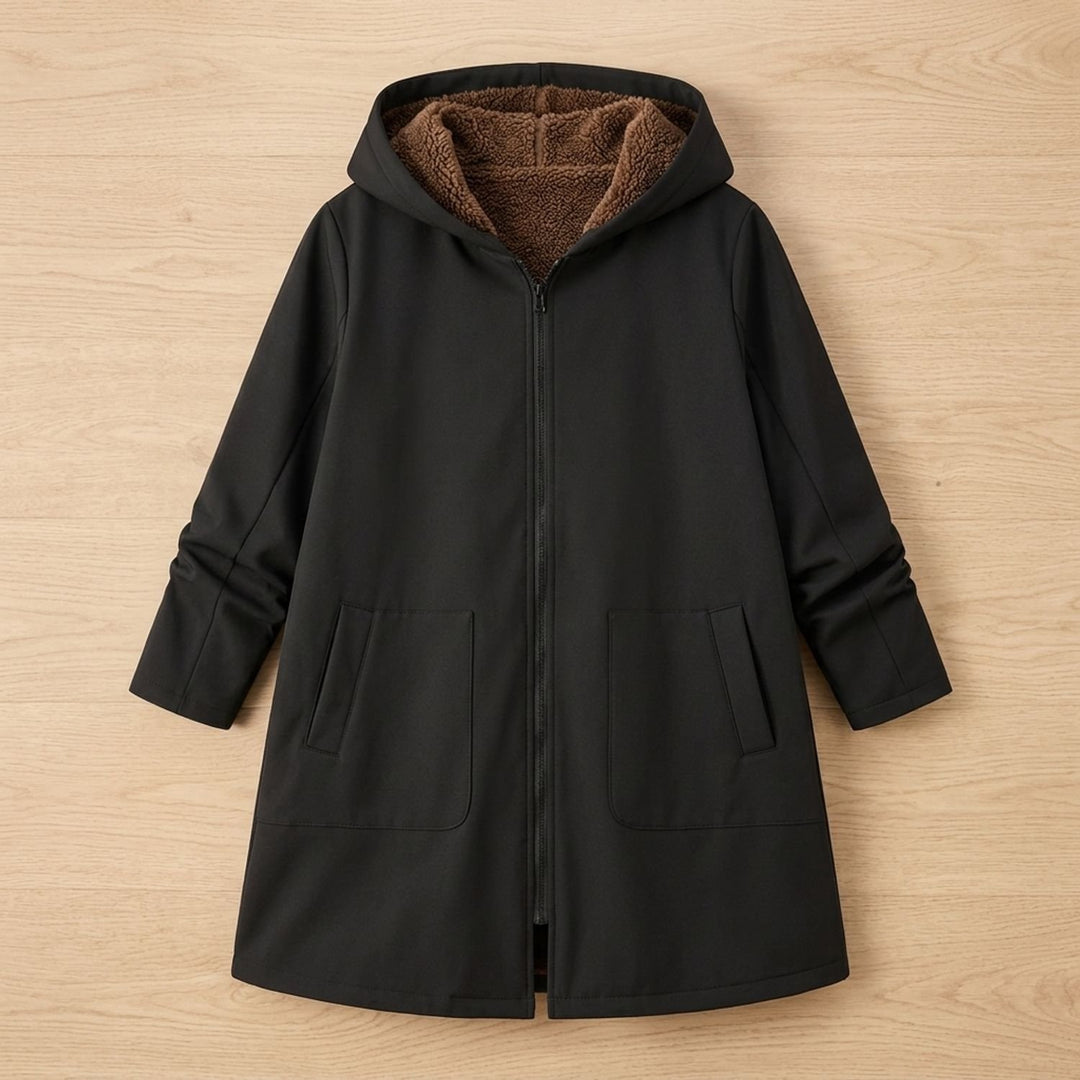 Damen Winterjacke mit Sherpa-Futter Kapuze Reißverschluss