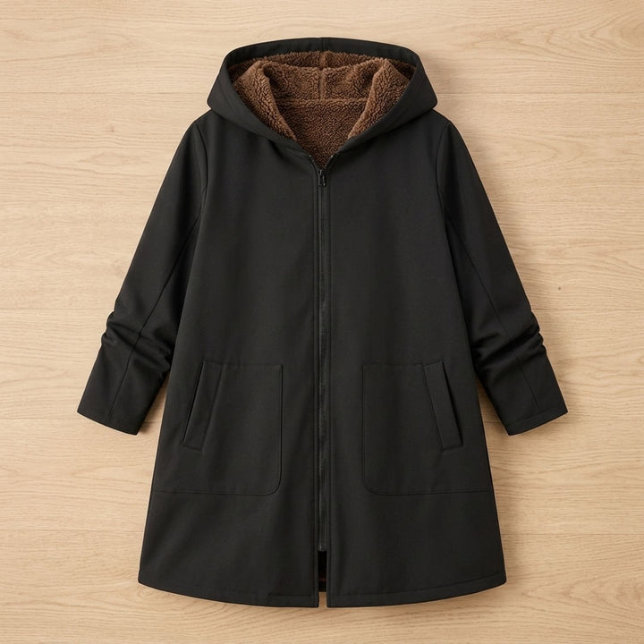 Damen Winterjacke mit Sherpa-Futter Kapuze Reißverschluss