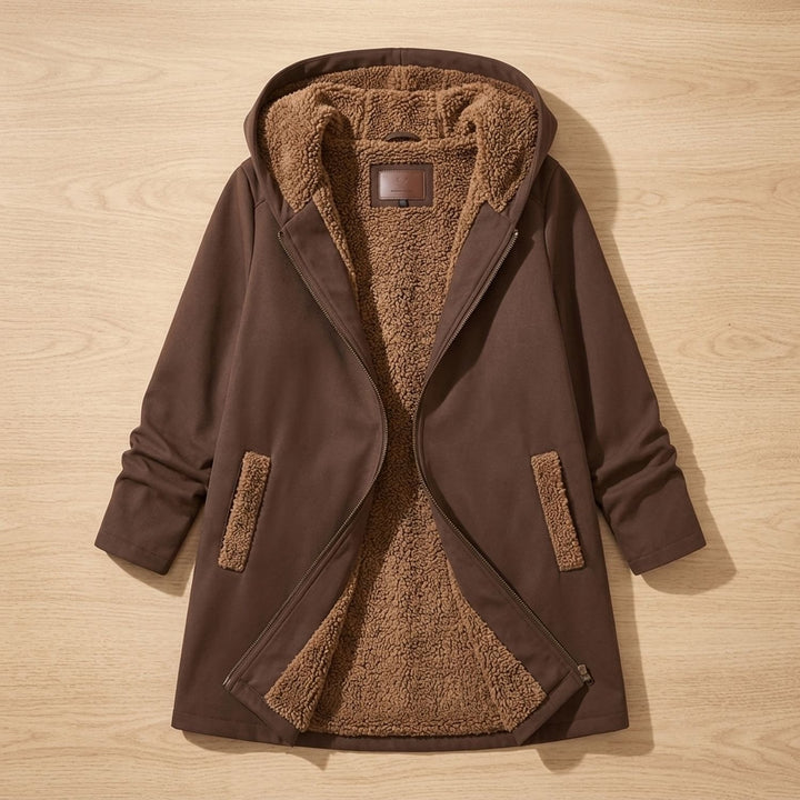 Damen Winterjacke mit Sherpa-Futter Kapuze Reißverschluss