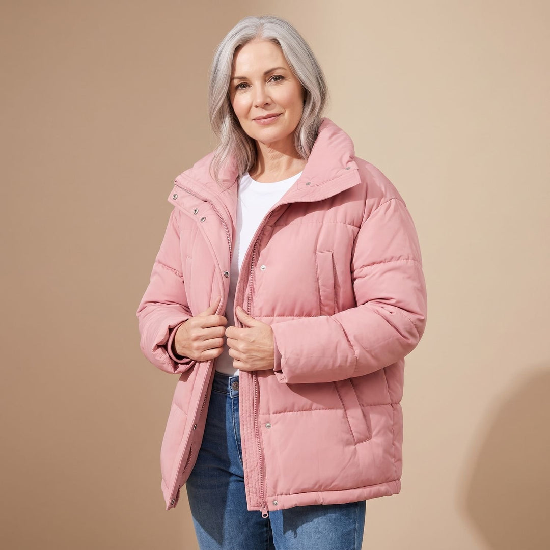 Damen Winterjacke Oversized Puffer mit Kapuze und Reißverschluss