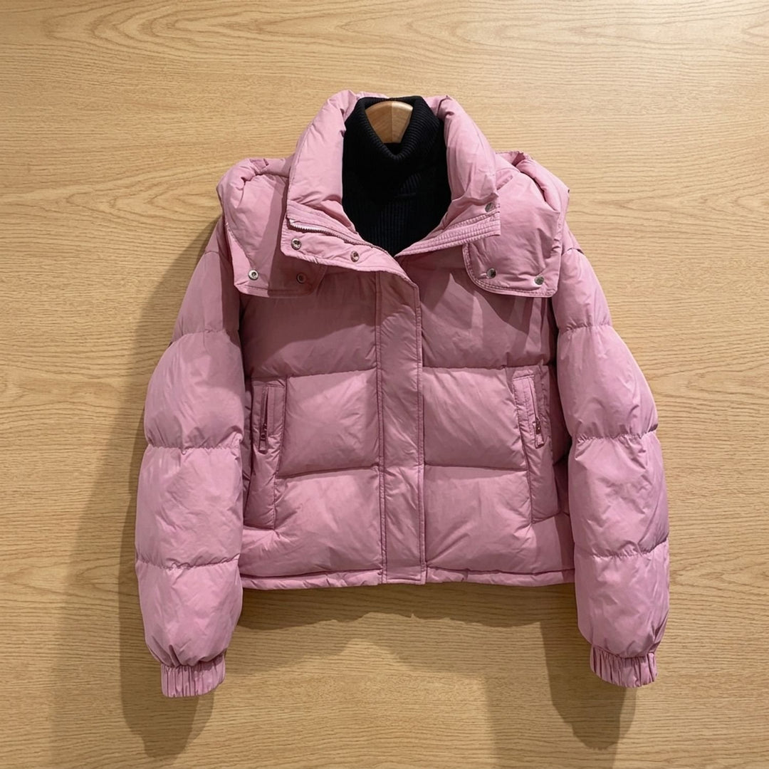 Damen Winterjacke Oversized Puffer mit Kapuze und Reißverschluss - Rosa