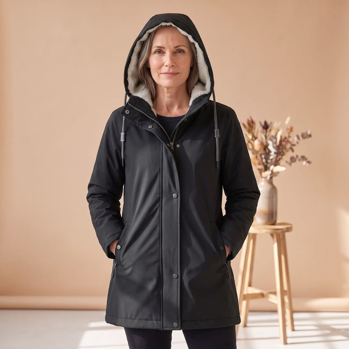Damen Winterjacke Sherpa-gefütterte Kapuzen-Parka - Schwarz